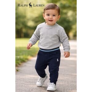Ralph Lauren Baby Jogger Pants 12M Navy Blue Cotton Big Pony Logo Elastic Waist